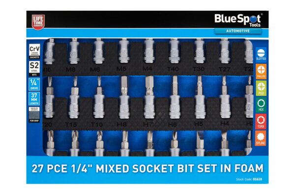 27pcs 1/4" Mixed Socket Bit Set (foam)
